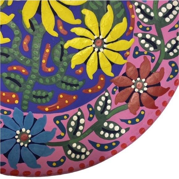 Hand Painted Pottery Wall Decor Floral Polka Dot Multi-Color - Picture 5 of 8